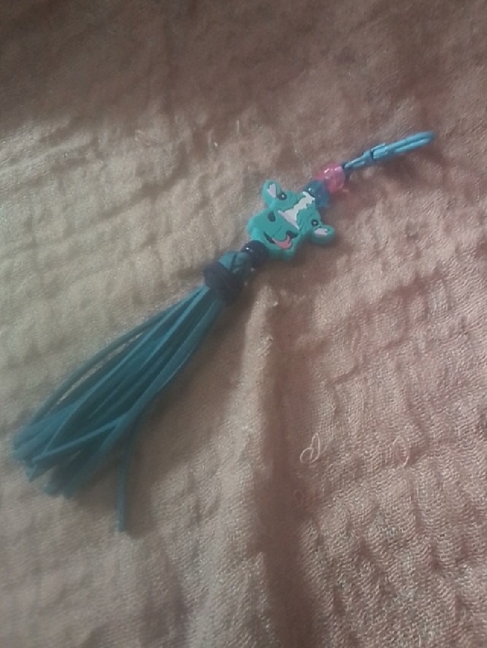 Teal Unicorn Tassel Keychain Charm